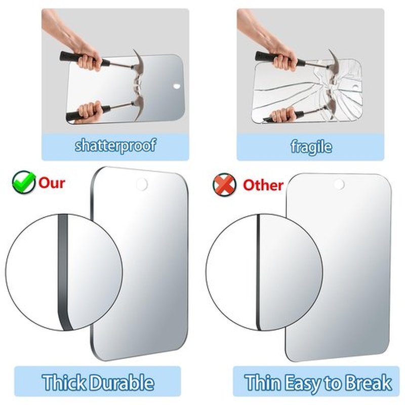 Shower Mirror Fogless for Shaving, Larger 7.8 x 11 in Mirror for Wall Hanging, Frameless Portable Travel Camping Mirrors Shatterproof Handheld Locker Shave Mirror Makeup Plastic Anti Fog Free Bathroom