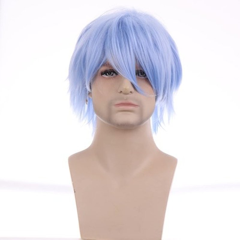 RightOn 12 Inches Blue Wig Short Wig Light Blue Cosplay Wig for Costume Party and Dress Up Short Wig for Men and Women Halloween Wigs with Wig Cap