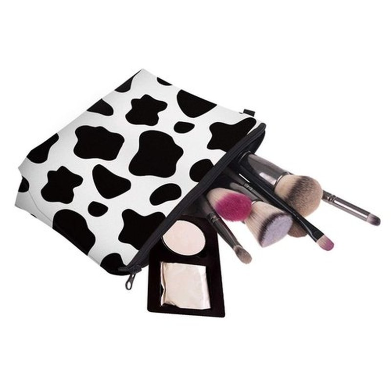 LOOMILOO Small Makeup Bag Black-White Cow Color Printed Cosmetic Bag for Purse Womens Pouch Organizer Bags for A Gift(52558)