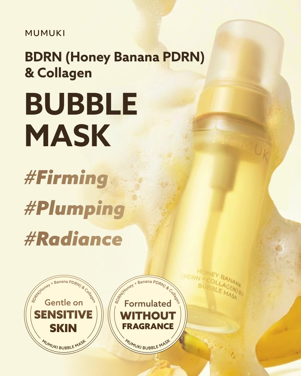 MUMUKI Honey Banana BDRN Bubble Mask | Hydrating & Exfoliating Skin Booster Toner with Plant PDRN, Panthenol & Hyaluronic Acid | Korean Skincare, 5.07 fl oz