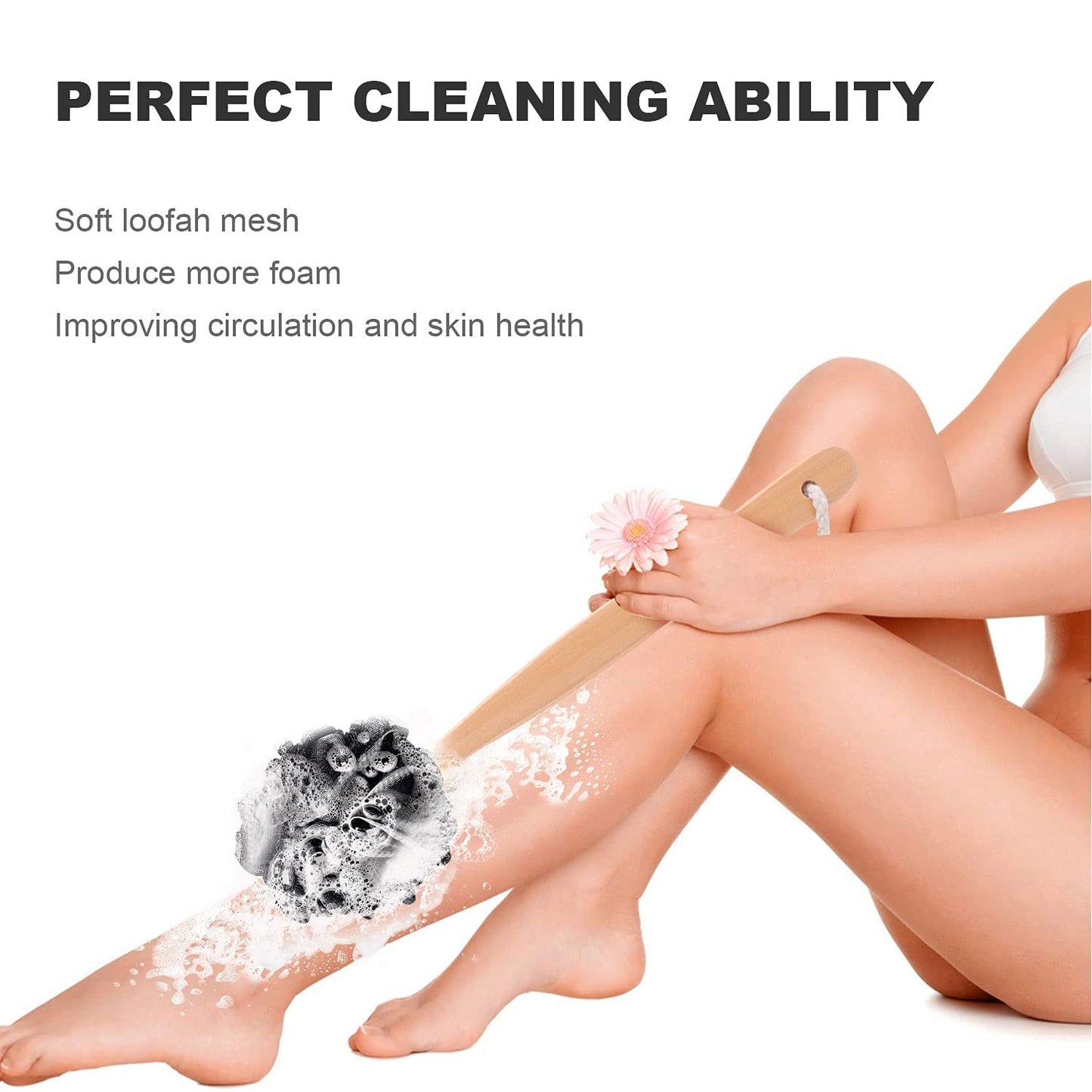 RASDDER Loofah on a Stick, Loofah with Handle, Loofah Sponge with Handle, PE Soft Mesh Luffas, Exfoliating Luffa for Men and Women