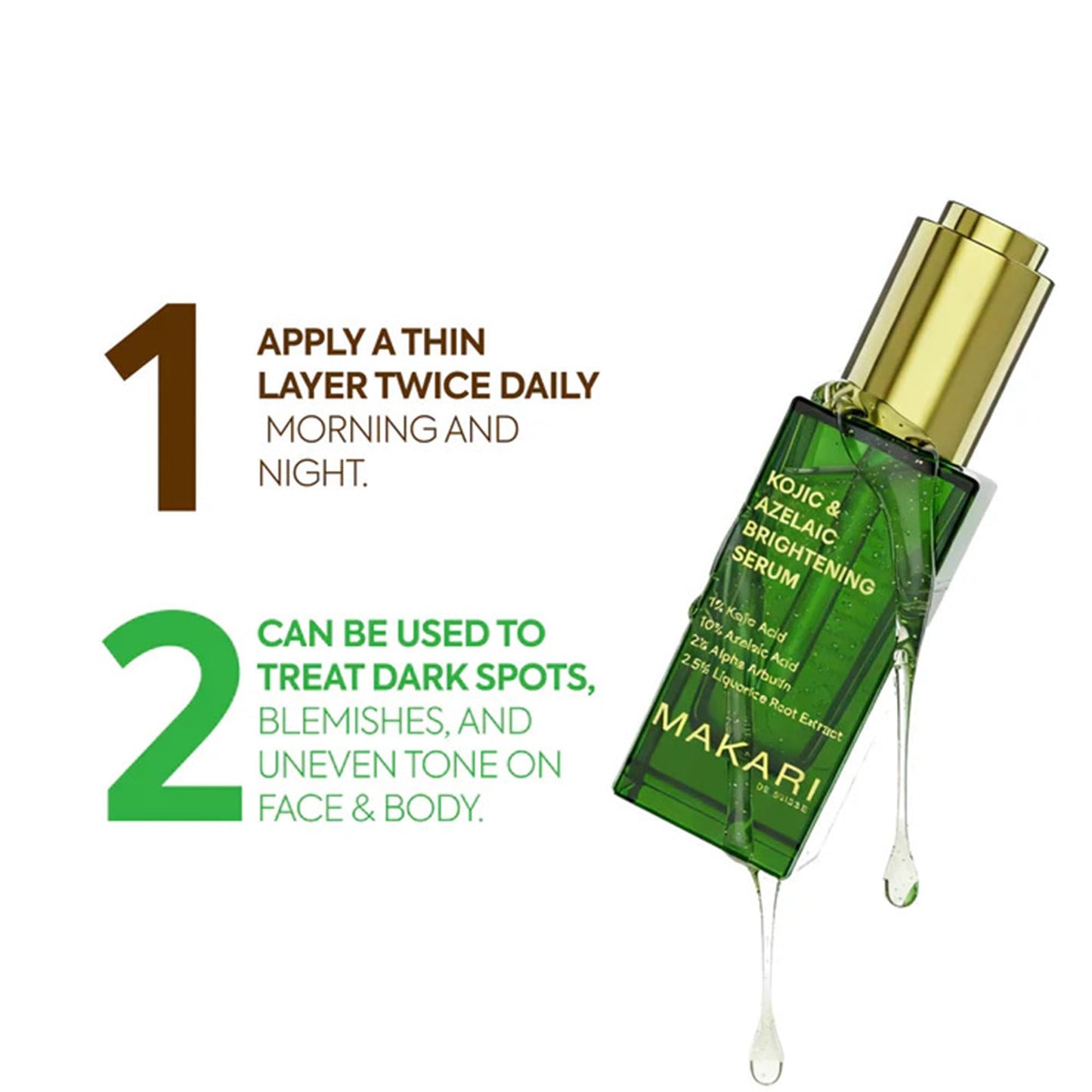 MAKARI Kojic & Azelaic Serum, Multi-Action Skin Care with 10% Azelaic Acid & 1% Kojic Acid, Targets Dark Spots & Uneven Tone, Lightweight Fast-Absorbing Daily Face Serum