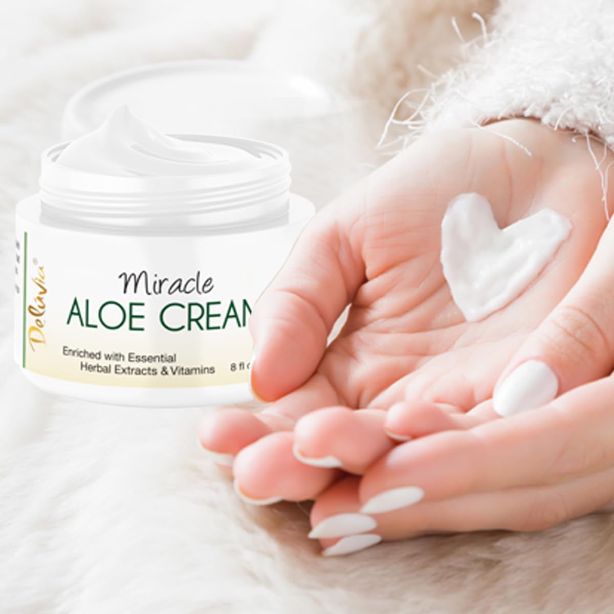 Deluvia Miracle Aloe Cream | Face & Body Moisturizer with Vitamin E & Organic Aloe Vera | Hydrating, Soothing for Dry Skin, Anti-Wrinkle, Acne Scars, Rosacea, Psoriasis, Eczema - 8 oz