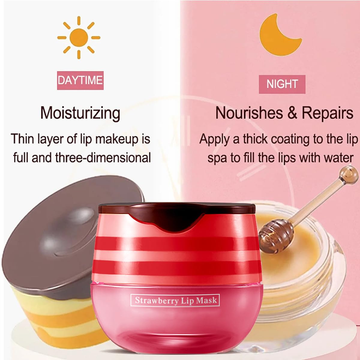 4 PCS Bee Lip Balm Honey Pot, Lip Mask, Honey & Strawberry & Cherry & Mint