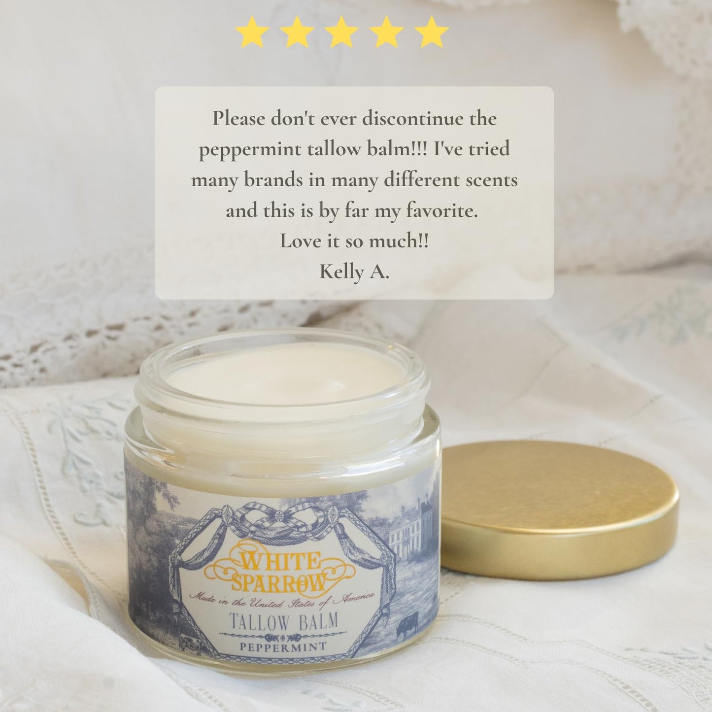 White Sparrow Farmacy Organic Grass Fed Tallow Balm - (Peppermint) Organic Tallow from Grass Fed Cows & All Organic Ingredients. For Face and Body. (2.0 oz)…