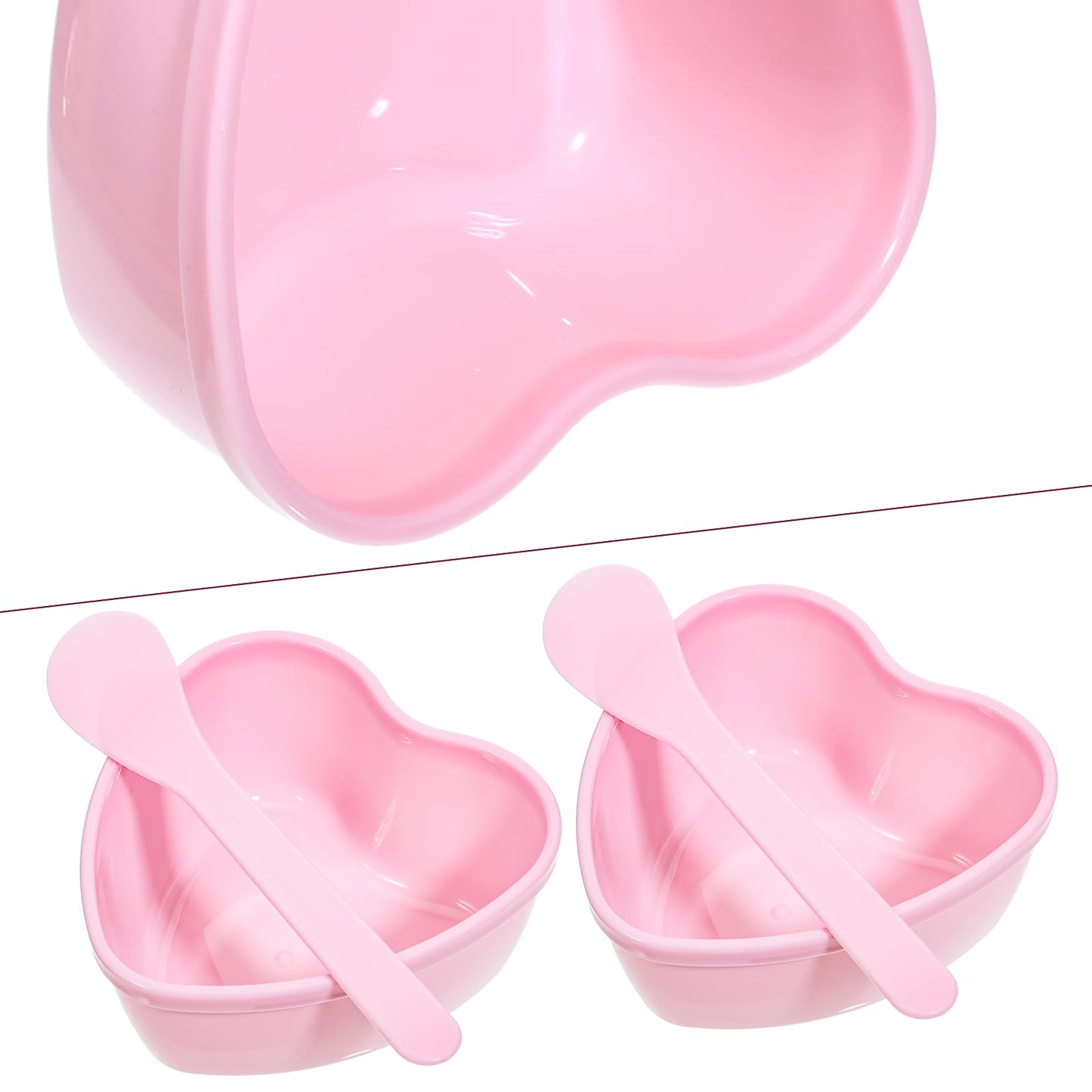 5 Sets Facial Mask Mixing Bowls Set with Stirring Spatula for Estheticians Plastic Heart Shaped Facemask Bowl Professional Mixing Tool Kit for Facial Mask, Mud Masks and Other Skincare Products, Pink