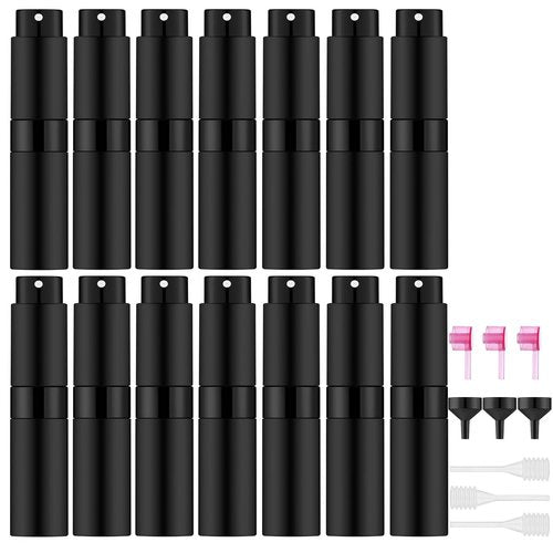Lil Ray 8ml/14pcs Portable Mini Perfume Atomizer, Refillable Empty Small Spray Bottle for Travel, Twist Tpye Pocket Cologne Sprayer(Matte Black)