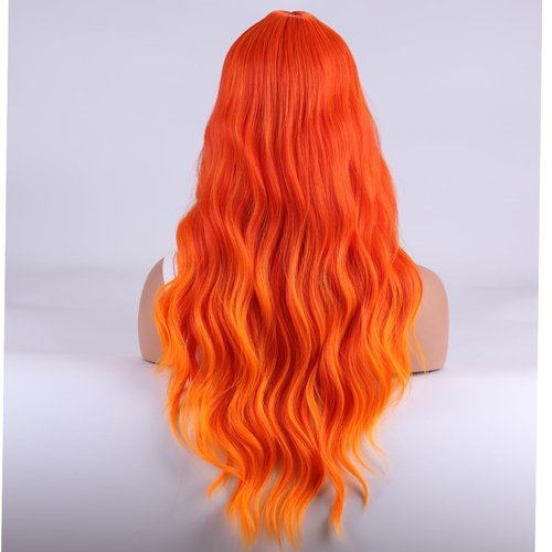 PATTNIUM Orange Ombre Wig Flame Fire Wig Long Curly Wavy Ombre Orange Wig for Women Girls Synthetic Heat Resistant Wig with Wig Cap