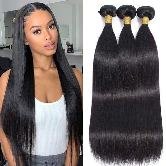 Straight Human Hair Bundles 20 20 20 Inch Brazilian Straight Hair Bundles 100% Unprocessed Virgin Hair Weave Bundles Human Hair Extension for Women Natural Color