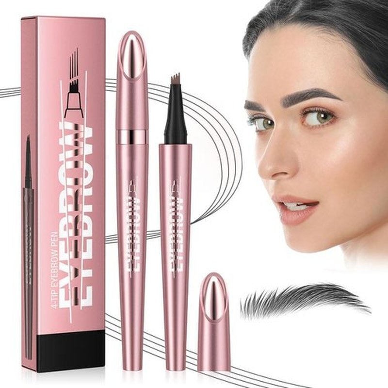 2024 New Microblading Eyebrow Pen, 3D Waterproof Microblading Eyebrow Pencil, 4-Tip Waterproof Eyebrow Pen, Natural Makeup Long-Lasting Fine Stroke Magic Eyebrow Pencil (Gray)