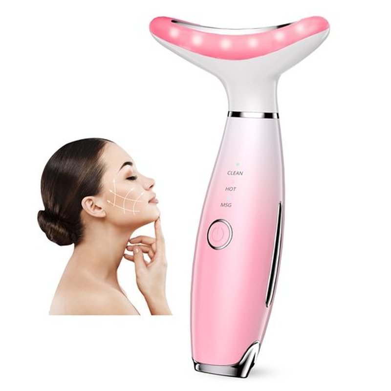 Neck Face Massager, 3-in-1 Facial Massager, Face Sculpting Tool with Vibration and Thermal (Pink)