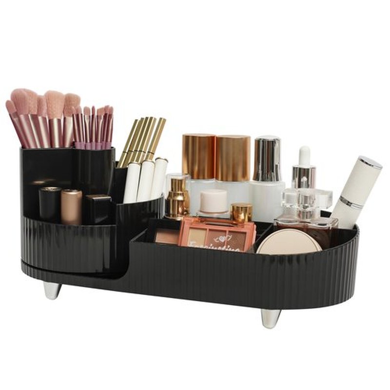 Makeup Organizer Countertop Rotating Makeup Organizer for Vanity Large Capacity Cosmetic Display Case with Makeup Brush Holder Cosmetic Organizer Countertop（Black）