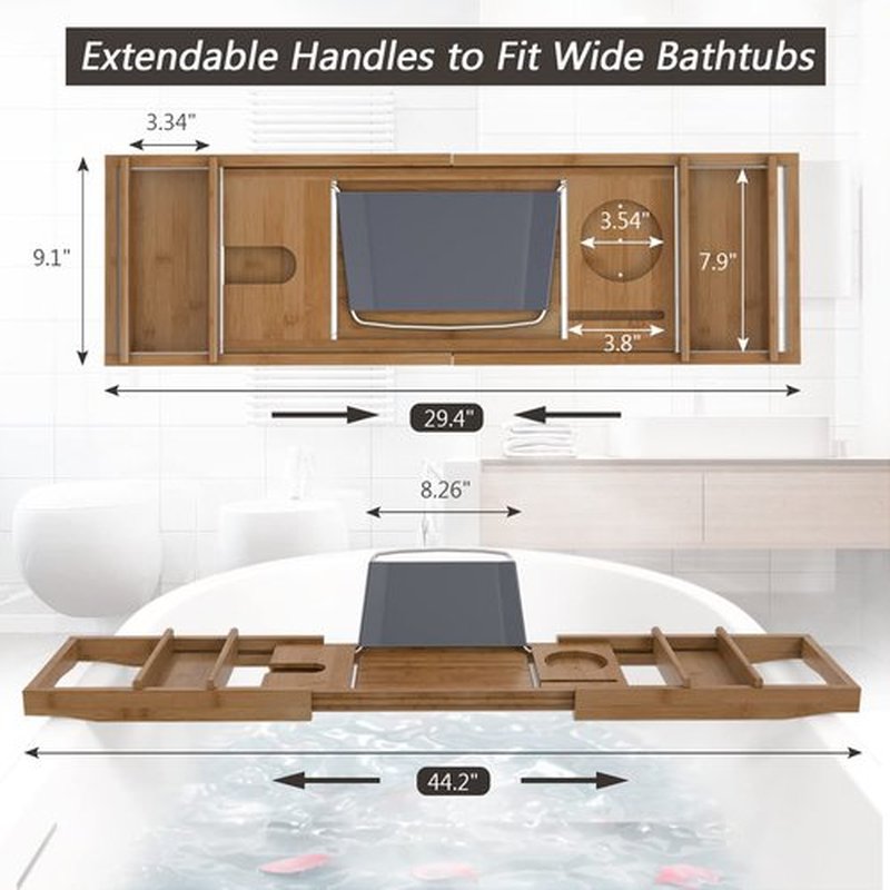 Domax Bathtub Caddy Tray Expandable Bamboo Bath Tub Tray for Luxury Bath with Book Holder Free Soap Dish Brown