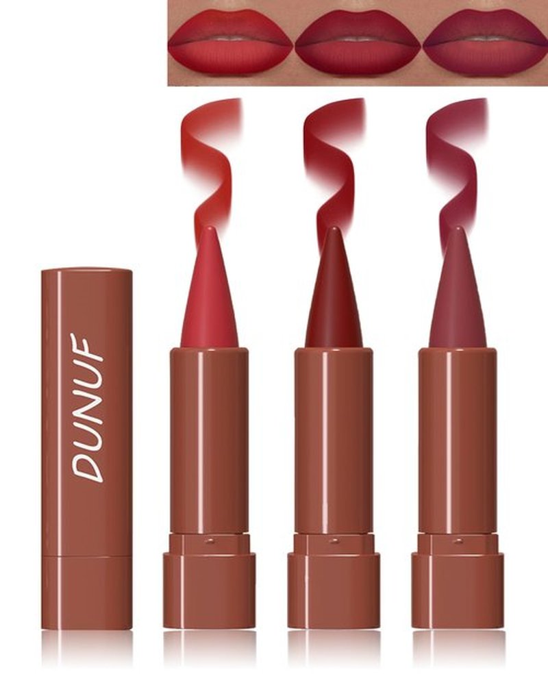 3 Colors Nude Matte Gradient Lipstick and Lip Liner Set, High Pigmented Velvet Smooth Red Lip Crayon Liner Makeup Pen, Women Long Lasting Smudge Proof Brown Lipstick and Lip Liners Combo,06+07+09