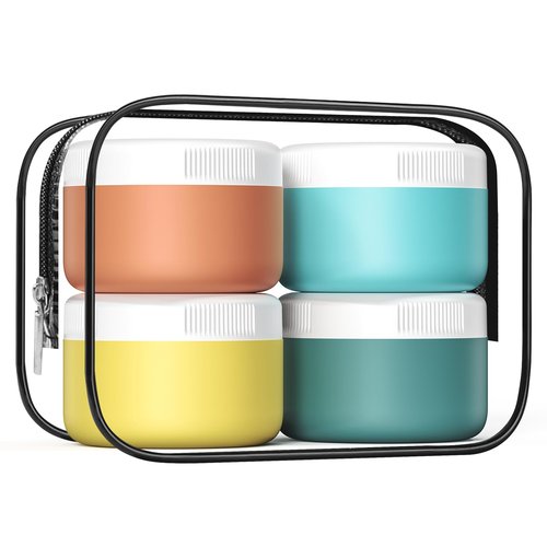 Kuangre Travel Containers for Toiletries, Silicone Cream Jars BPA Free, TSA Approved 2oz Travel Size Containers, Leak-proof Travel Essentials with Lid for Cosmetic Face Hand Body Cream (4 Pack)