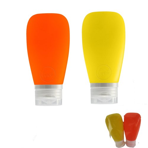 LYOB Travel Bottles for Toiletries, TSA Approved 3oz Leak Proof Silicone Refillable Squeeze Travel Size Containers BPA Free for Cleansers, Lotions, Shampoo 2pk (Orange,Yellow) Stocking Stuffers