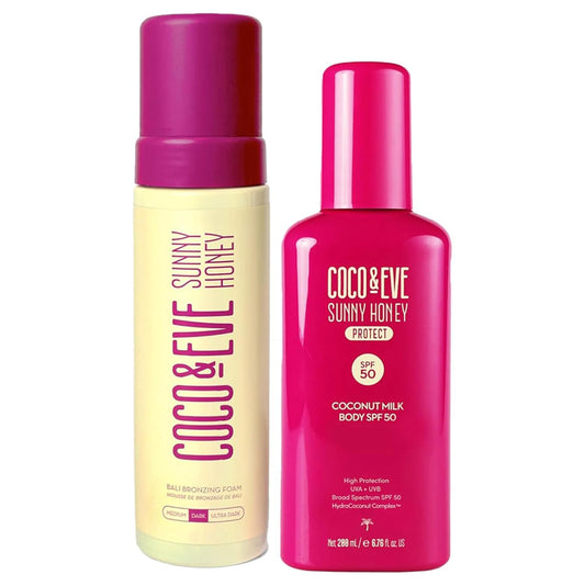 Coconut Milk Body Sunscreen SPF 50 - Sunny Honey Bali Bronzing Self Tanner Mousse | 6.76 Fl Oz + 6.7 Fl Oz