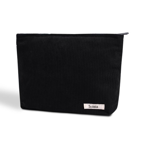 Cosmetic Bags for Women - Corduroy Cosmetic Bag Aesthetic Women Handbags Purses Smile Dots Makeup Organizer Storage Makeup Bag Girls Case Bags (Pure Black)
