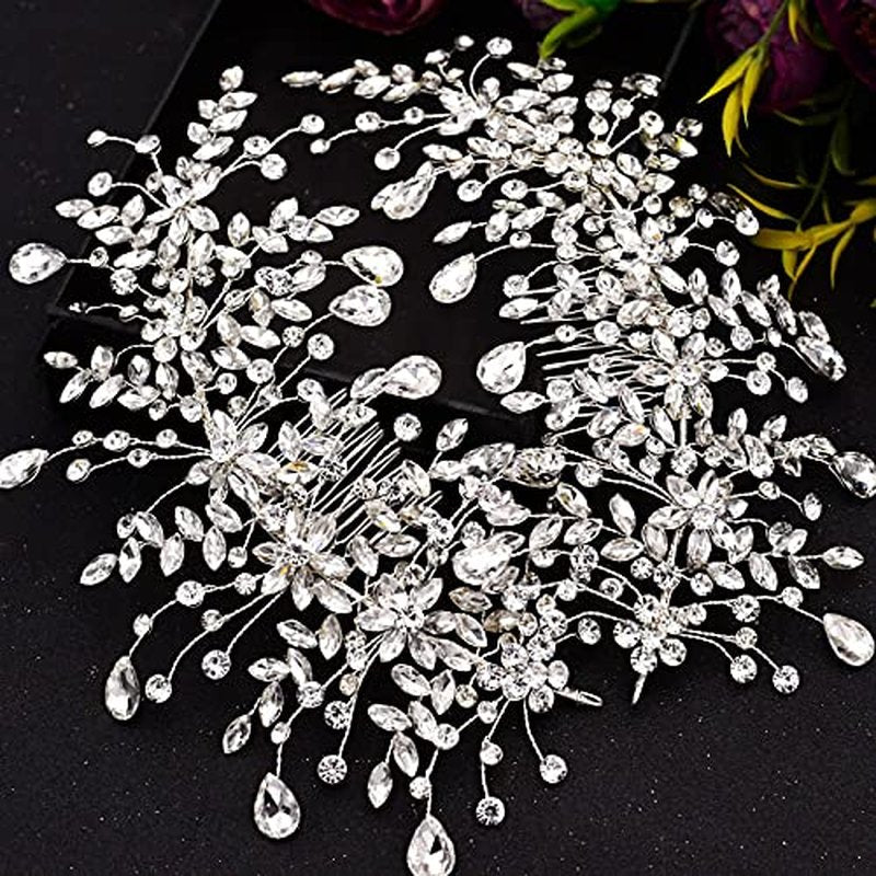 wedding tiara bridal hair piece silver rhinestone hair accessory for ladies,Rhinestone Bridal Bridesmaid Hair Comb Accessories (Silver Left and Right)