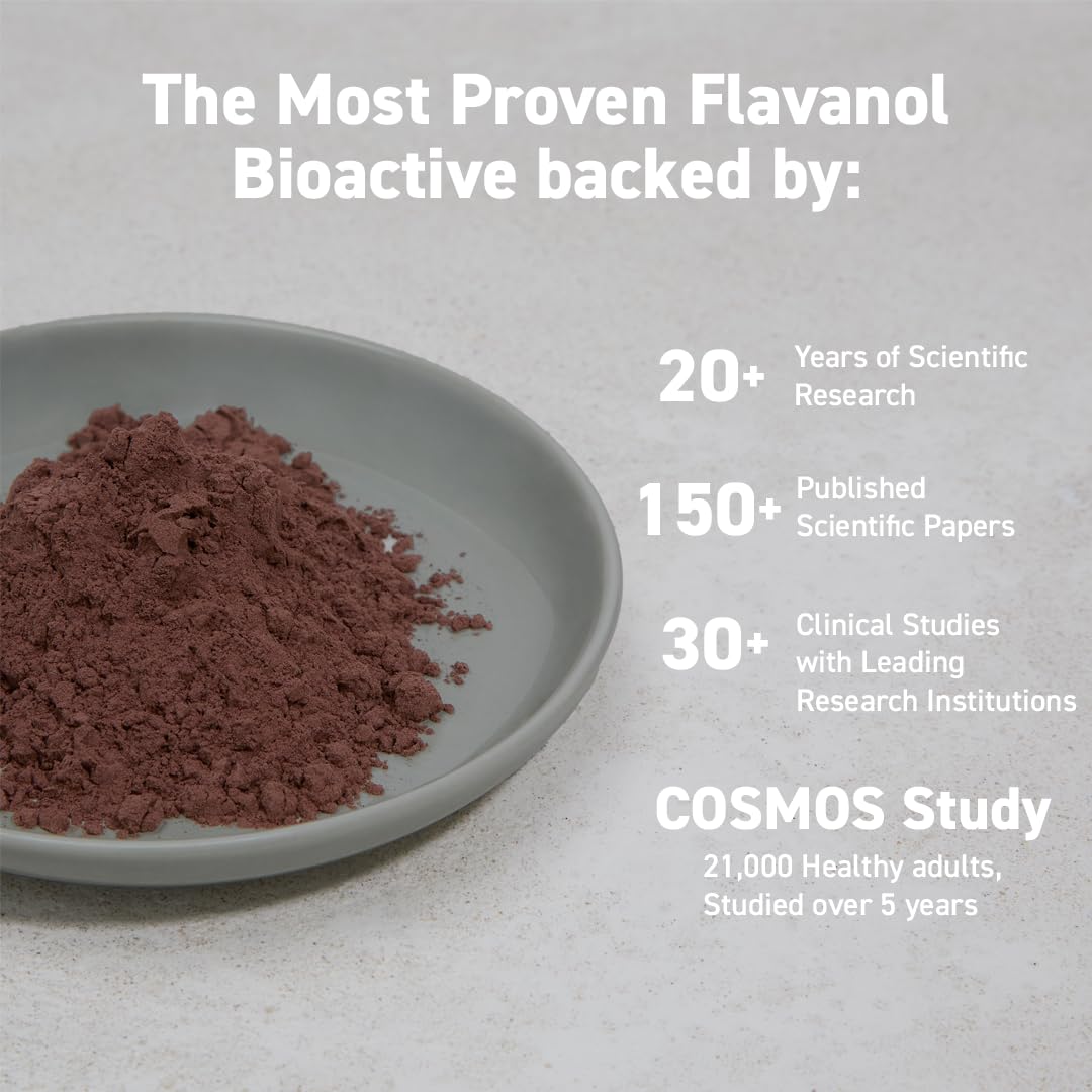 CocoaVia Cocoa Flavanols 500mg – Heart and Brain Support, High Flavanol Cocoa Extract, Boosts Nitric Oxide, Blood Circulation and Memory, Preworkout, Vegan, Gluten-Free, Dark Chocolate, 60-Day