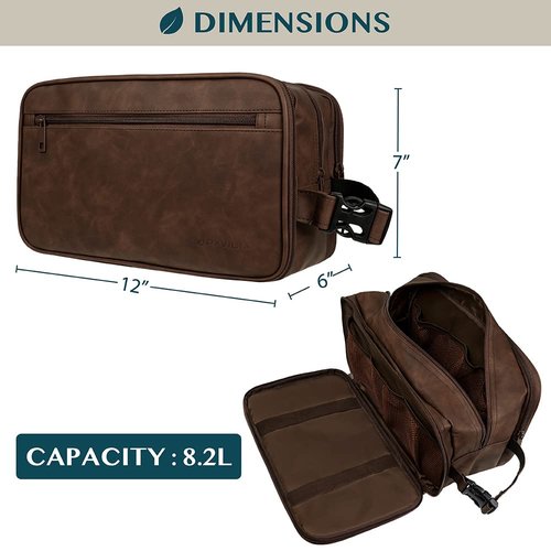 PAVILIA Toiletry Bag for Men, Travel Toiletries Bag | Water-resistant Dopp Kit, PU Leather Shaving Pouch Organizer for Accessories, Cosmetic, Hygiene, Grooming Essentials (XL, Dark Brown)