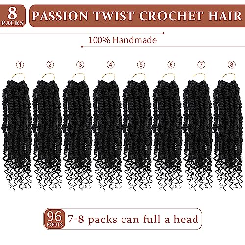 Passion Twist Crochet Hair, Pretwisted Passion Crochet Hair 14 Inch, Passion Twist Crochet Hair 8 Packs Prelooped Passion Twist Hair, Short Pre Looped Crochet Hair for Black Women(1B/BUG)