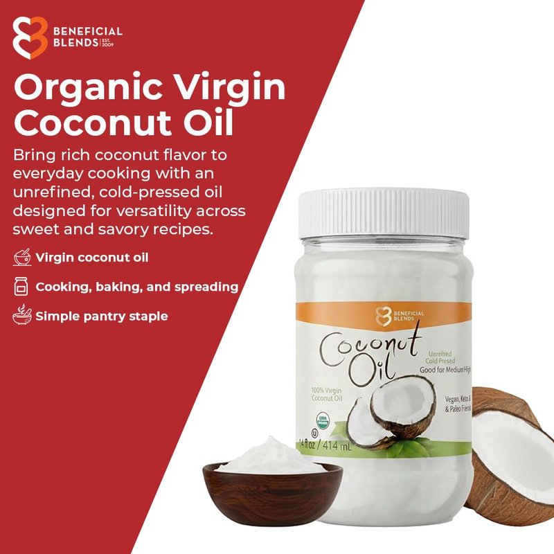 Organic Extra Virgin Coconut Oil - Unrefined & Cold Pressed, Non-GMO Cooking Oil | 14 Fl Oz