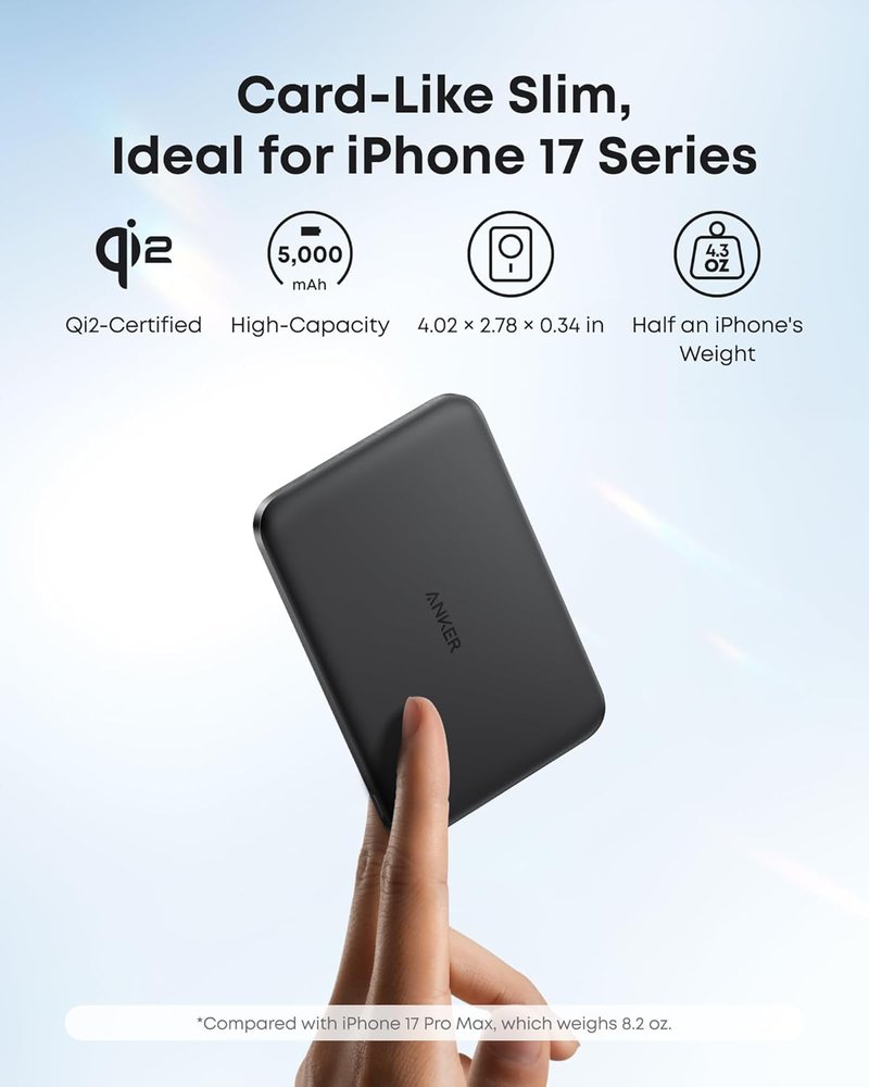 Anker Nano MagSafe Portable Charger - Ultra-Slim 5,000mAh Magnetic Power Bank | Qi2-Certified 15W for iPhone 17/16 Series