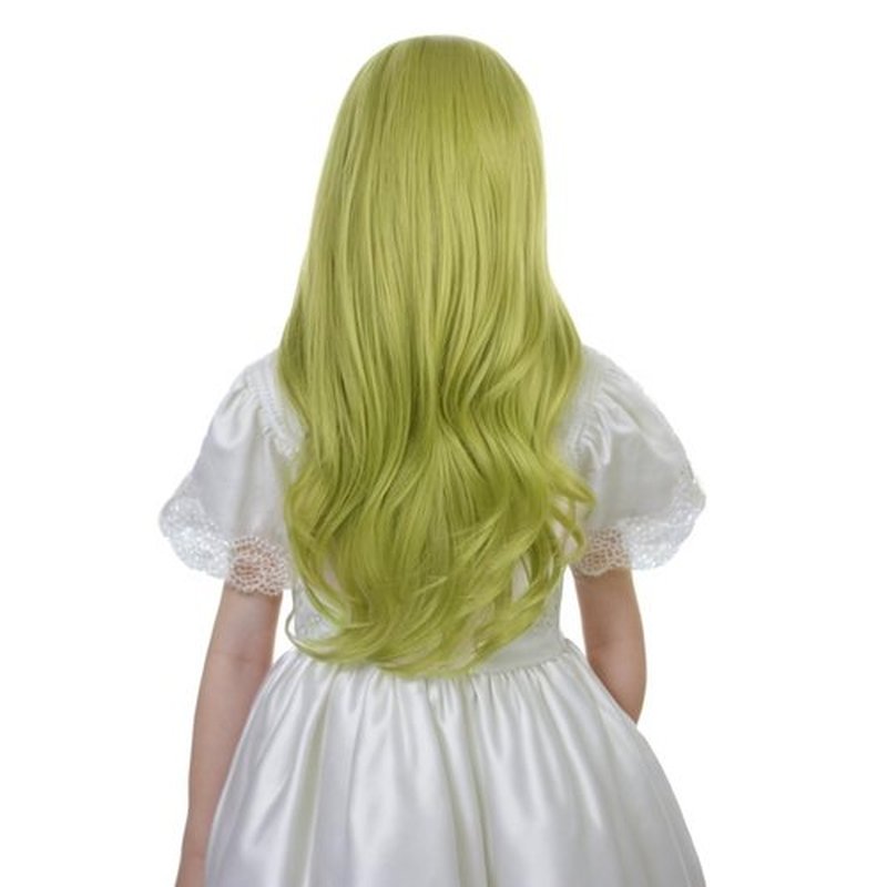 Ufindcos Green Wig for Kids Long Wavy Curly Avocado Green Hair Wigs for Child Green Wig for Girls Middle Part Natural Looking Synthetic Wig with Wig Cap（Avocado Green）
