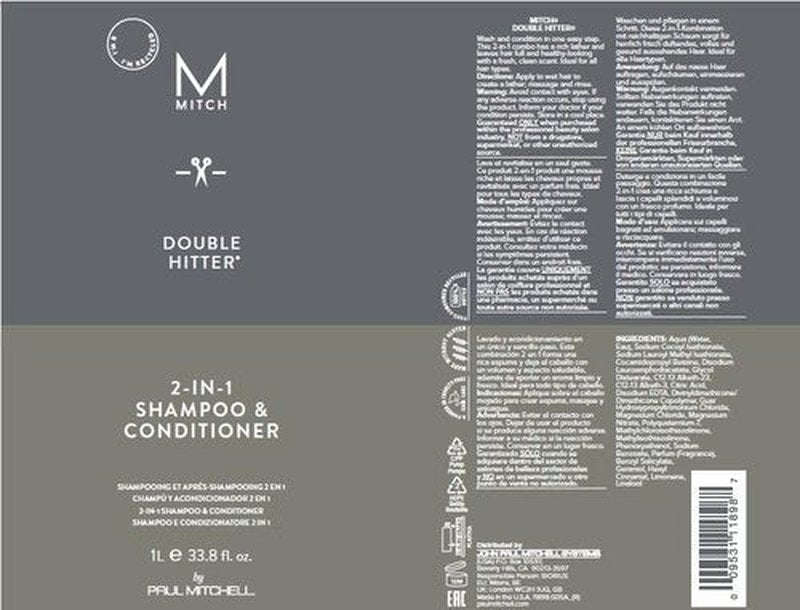 MITCH by Paul Mitchell Double Hitter 2-in-1 Shampoo and Conditioner for Men, For All Hair Types, 33.8 fl. oz.