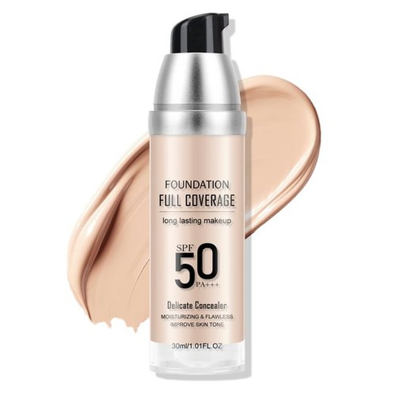 KYDA Liquid Foundation, SPF 50 PA+++, Full Coverage Matte Foundation BB Cream, Moisturizing Flawless Liquid Concealer Foundation, Skin-improving Foundation for All Skin, 1.01 fl oz, NATURAL