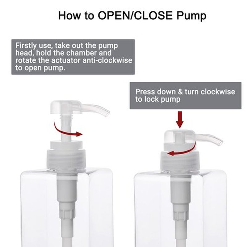 SUREAM Clear Empty Pump Bottles 6 Pack, 15oz/450ml Plastic Refillable Square Containers for Essential Oil Soap Lotion Shampoo Conditioner, Large Hand Pump Dispensers for Bathroom and Kitchen Sink Use