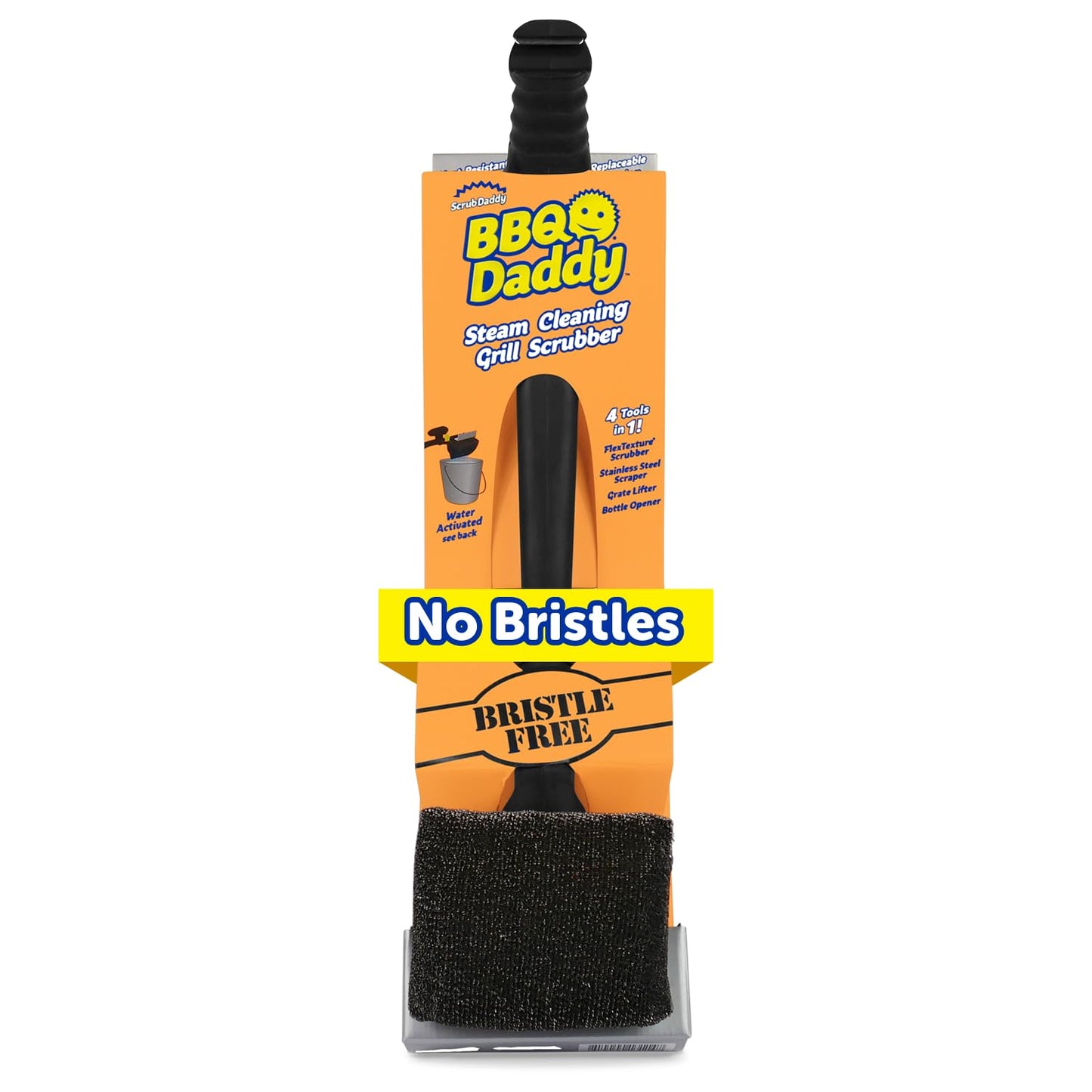 Scrub Daddy BBQ Daddy Grill Brush for Outdoor Grill - Bristle Free Grill Brush with Steel Grill Scraper + Scrub Brush - Temperature Controlled Scrubbing Power for Grill Cleaning (1 Count)