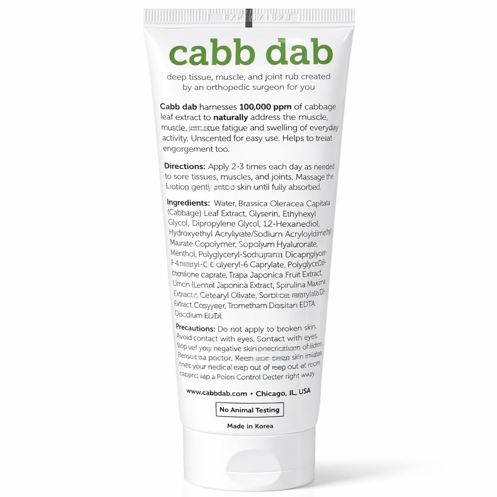 Cabb Dab Cabbage Cream – Breastfeeding Support for Nursing Moms – Engorgement, Weaning, Sore Breasts, Tenderness, Fullness, Discomfort – Fast-Absorbing, Non-Greasy, Plant-Based, 100ml Tube