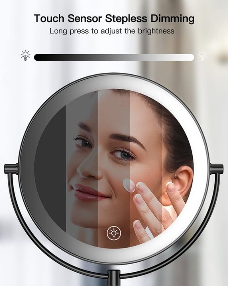 Gospire 9” Wall Mounted Lighted Makeup Vanity Mirror with 3 Color Lights & Stepless Dimming, 1X/10X Magnifying LED Double Sided Bathroom Touch Sensor Extendable Arm 360° Swivel Shaving Cosmetic Mirror