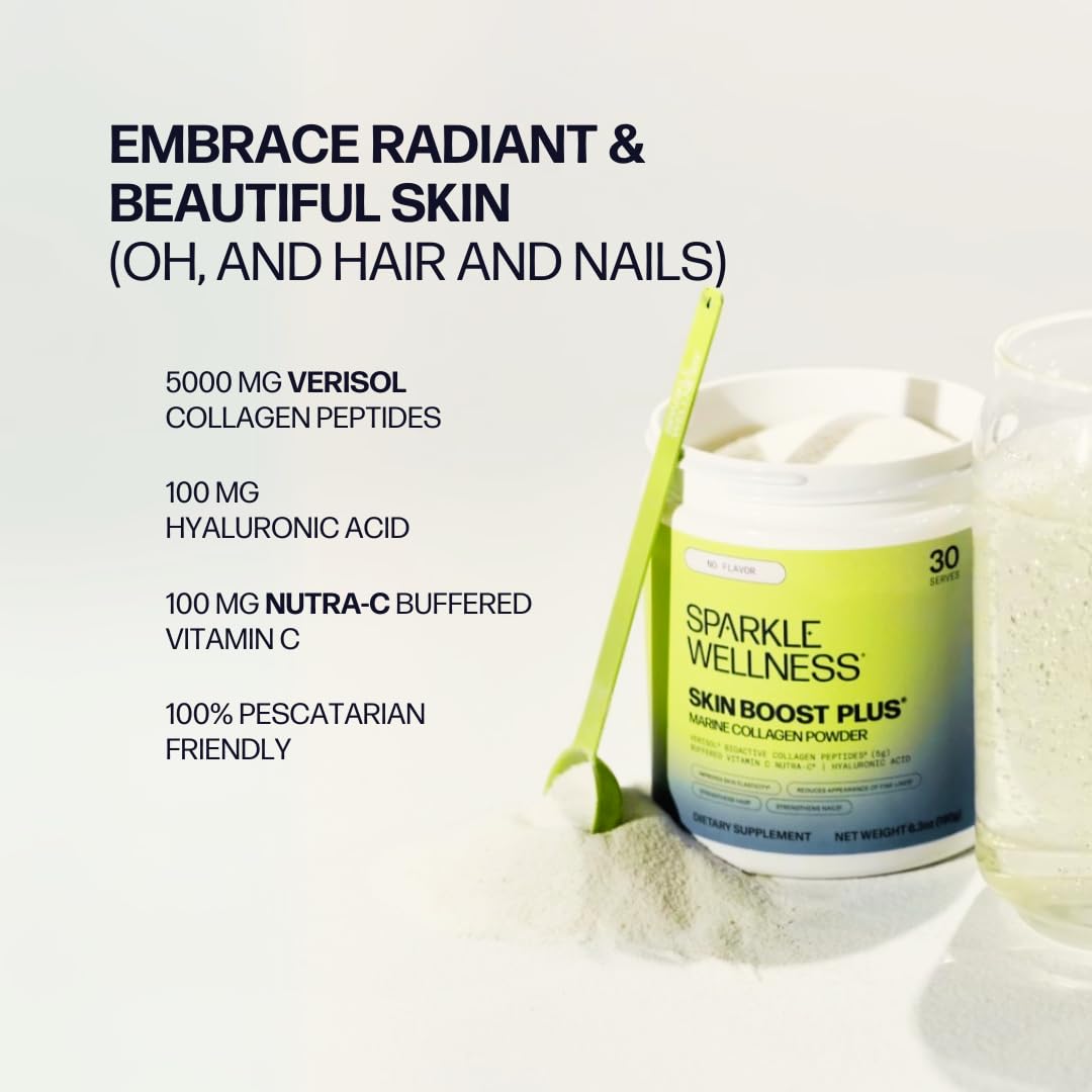Sparkle Wellness Marine Skin Boost Plus (No Flavor) [50-Serves] | Collagen Powder Supplement with Marine-derived VERISOL Bioactive Hydrolyzed Collagen Peptides, Vitamin C & Hyaluronic Acid
