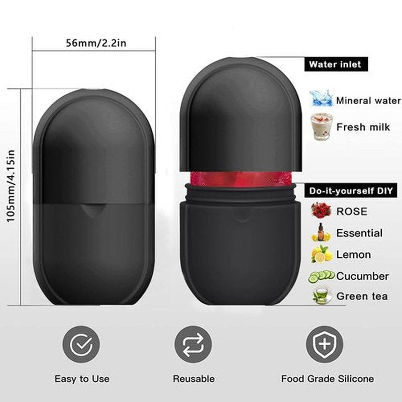 KOGITI Ice Mold for Face, Ice Roller for Face & Eye, Beauty Facial Ice Rollers Ice Holder Mold Face Puffiness Relief Massage Skin Care Tools, Ice Facial Cube (New-Black)