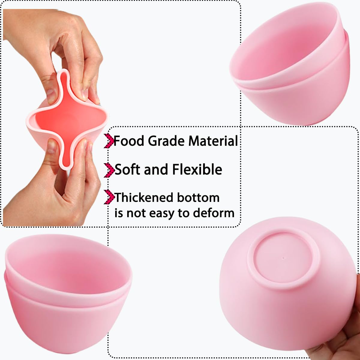 PLINNILUY 6 Pack Silicone Face Mask Mixing Bowls - Microwave & Freezer Safe, Non-Stick Esthetician Bowls for DIY Skincare, Clay Masks, Hair Color, 3.3-inch Esthetician Supplies(Pink)