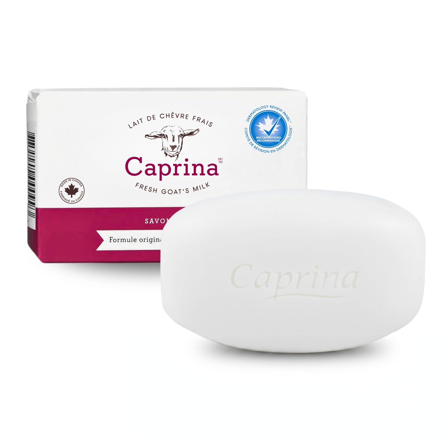 Caprina by Canus Goat Milk Soap Bar, ORIGINAL, 5 oz (141 g) Bars, 12-Pack, Moisturizing Daily Cleanser for Face, Hands & Body, Fresh Canadian Goat Milk