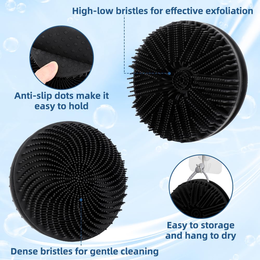 Silicone Body Scrubber, 2pcs Dual-Sided Silicone Loofah 2-in-1 Silicones Shower Scrubbers Exfoliating Body Scrubber for Women Men Soft Silicones Bath Shower Brush for All Skin Lather Well(Black&Green)