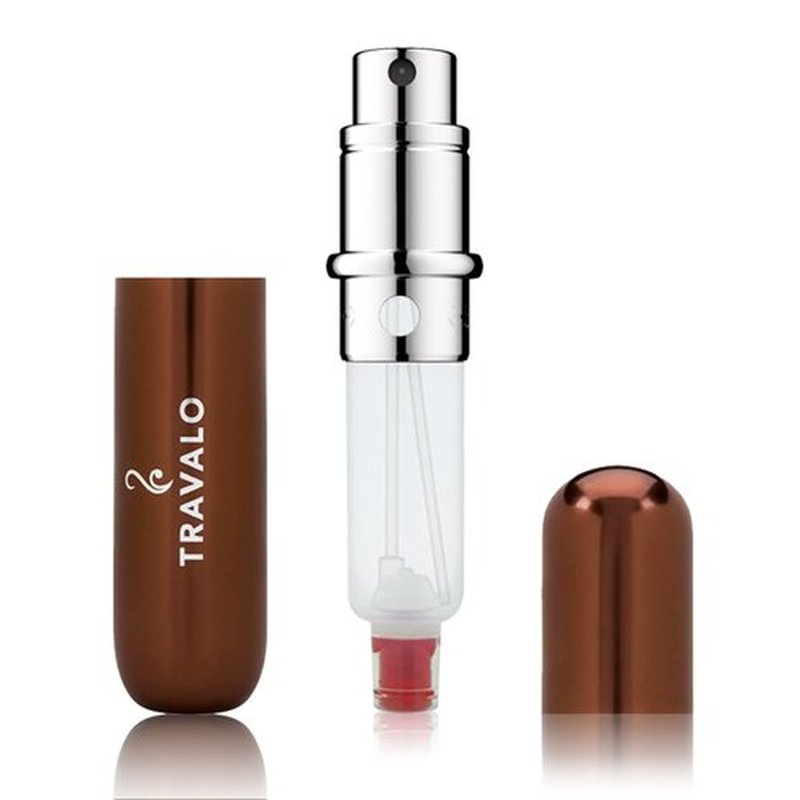 Travalo Classic HD Perfume Atomizer | Genie-S TSA Approved Travel Perfume Bottle Refillable | Reusable Airtight Easy-Fill Mini Pump Sprayer | Lightweight Elegant Design w/Volume Window | Brown 0.17oz