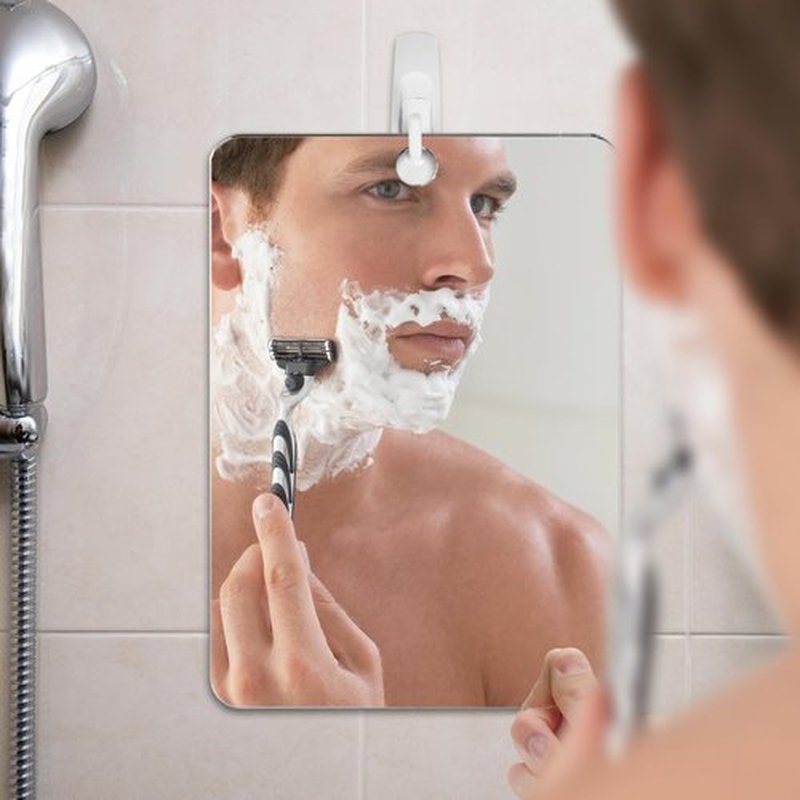 The Shave Well Company XL Anti-Fog Shaving Mirror | Fogless Bathroom Shower Mirror with Handheld Option for Men and Women | Fog Free Hanging Shower Mirror Includes Long-Lasting Removable Adhesive Hook