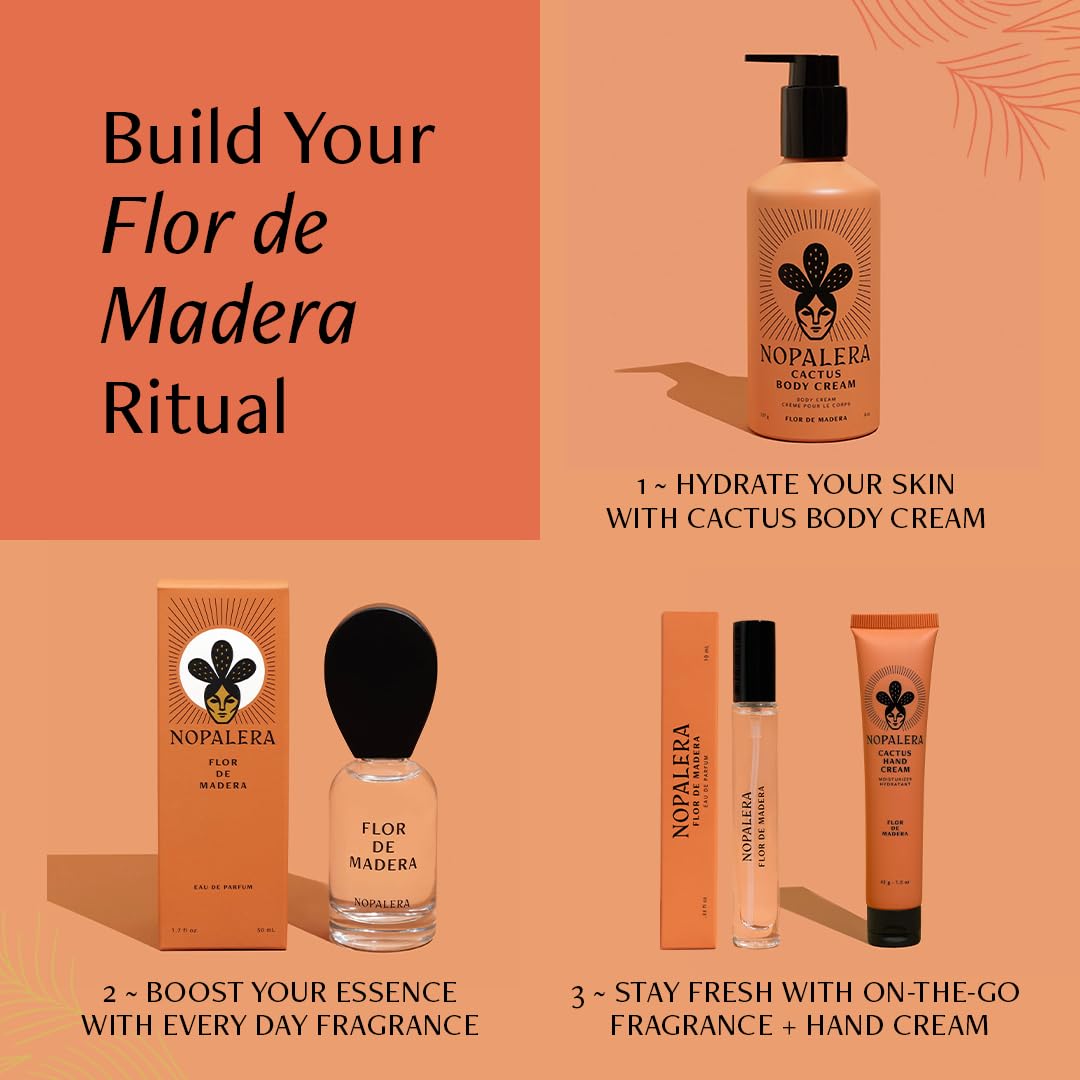 Nopalera Flor de Madera Eau de Parfum Travel Spray, Fresh Floral Woody Perfume with Tamarind, Mexican Citrus, Jasmine, Vetiver, Musk and Cedarwood, Clean Fragrance, Free from Pthalates 10ml