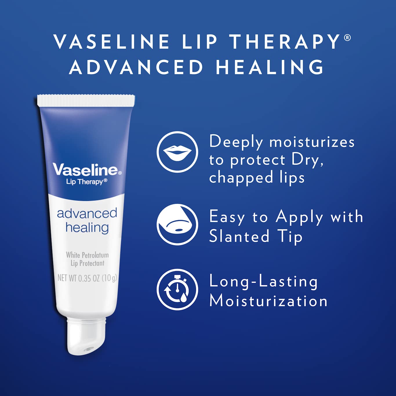 Vaseline Lip Therapy Lip Balm Tube, Advanced Healing Lip Moisturizer, 0.35 oz