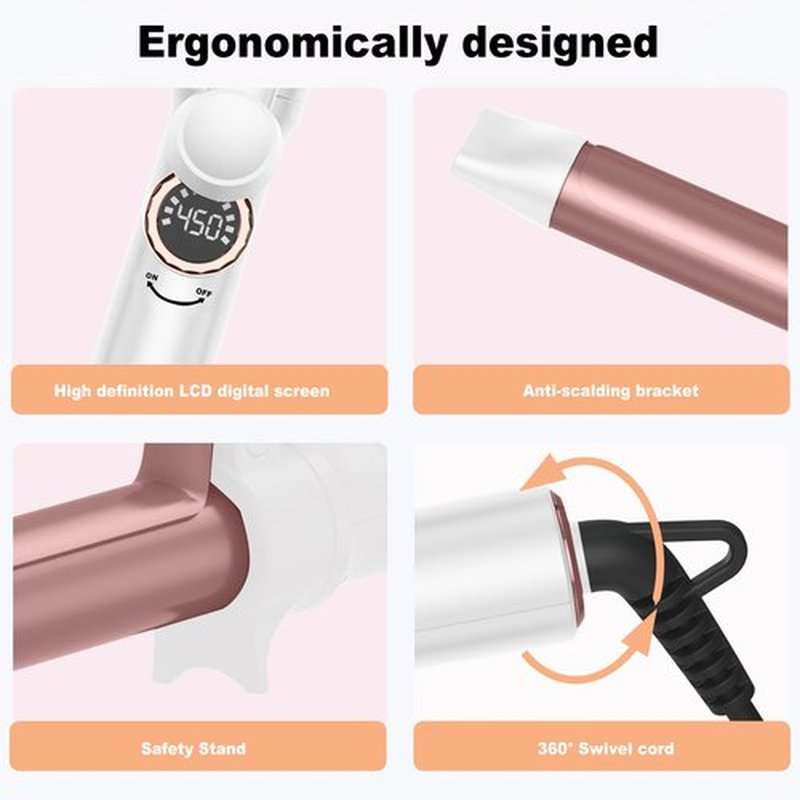 1 Inch Curling Iron,Curling Wand for Long Hair,5 Adjustable Temp LCD Digital Control,25 mm Thin Long Barrel Curling Iron Double Voltage 110-240V