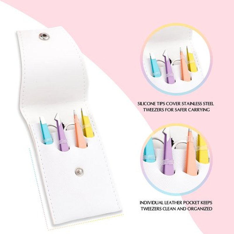 LANKIZ Tweezer Set, 6 Pcs Eyebrows Tweezers Set with Travel Case Professional Stainless Steel Tweezers for Women & Men, Great Precision for Eyebrow, Ingrown Hair, Facial Hair Removal - MultiColor