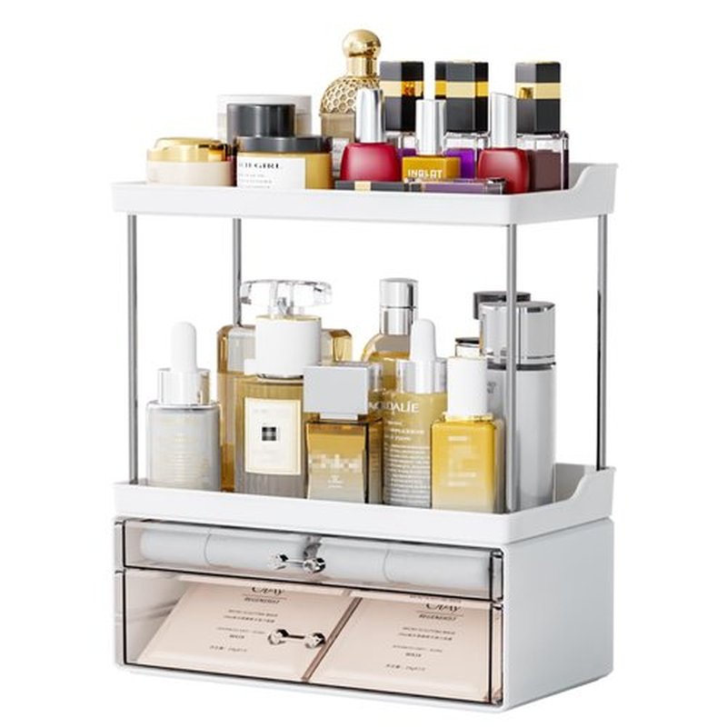 2 Pack Makeup Organizer Countertop - Stackable Design,14.5" Tall Large Capacity - Suitable as Bathroom Counter Organizer,Vanity Cosmetic Storage Organizer,Dresser Top Organizer for Bedroom,White