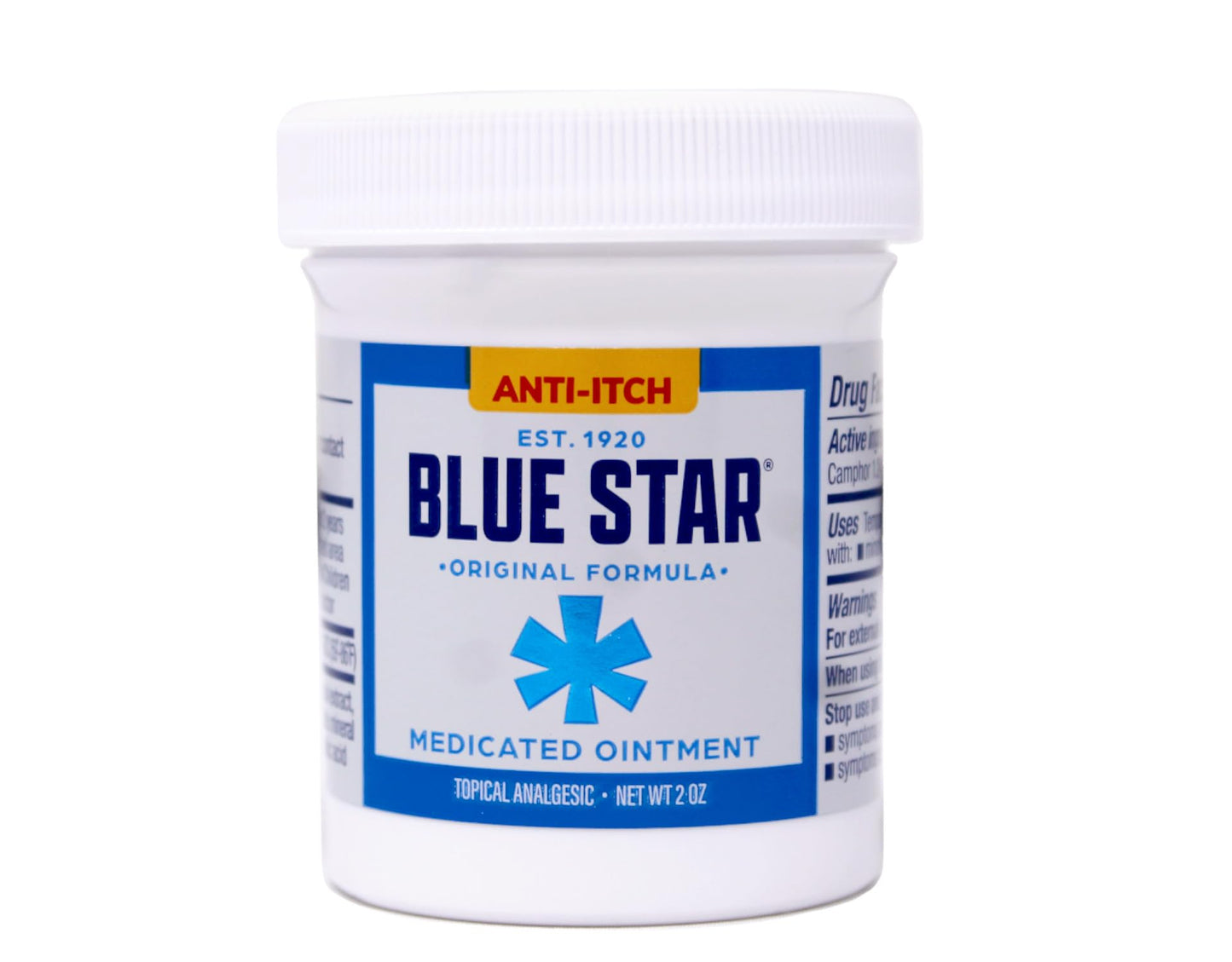 Blue Star Anti-Itch Medicated Ointment, Fast-Acting Relief for Dry, Itchy Skin, Rashes, Ringworm, Dry Cracked Heels & More, Hydrocortisone-Free & Steroid-Free, 2 OZ