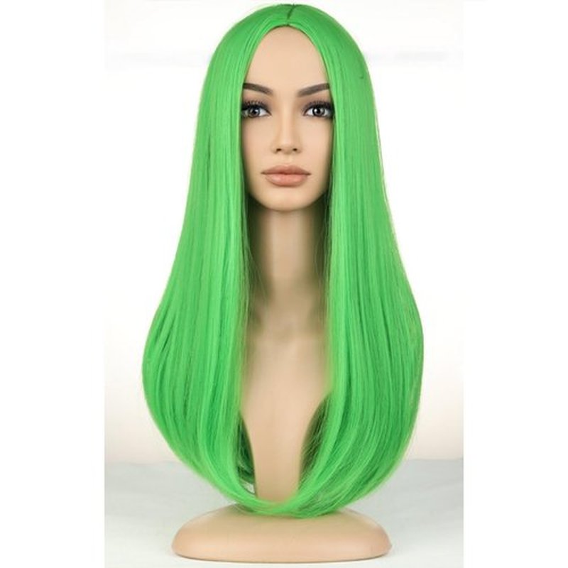 BERON Green Long Wigs Women's Straight Hair Wig Synthetic Middle Part Wig Cosplay Halloween Party or Daily Use Wig Cap Included