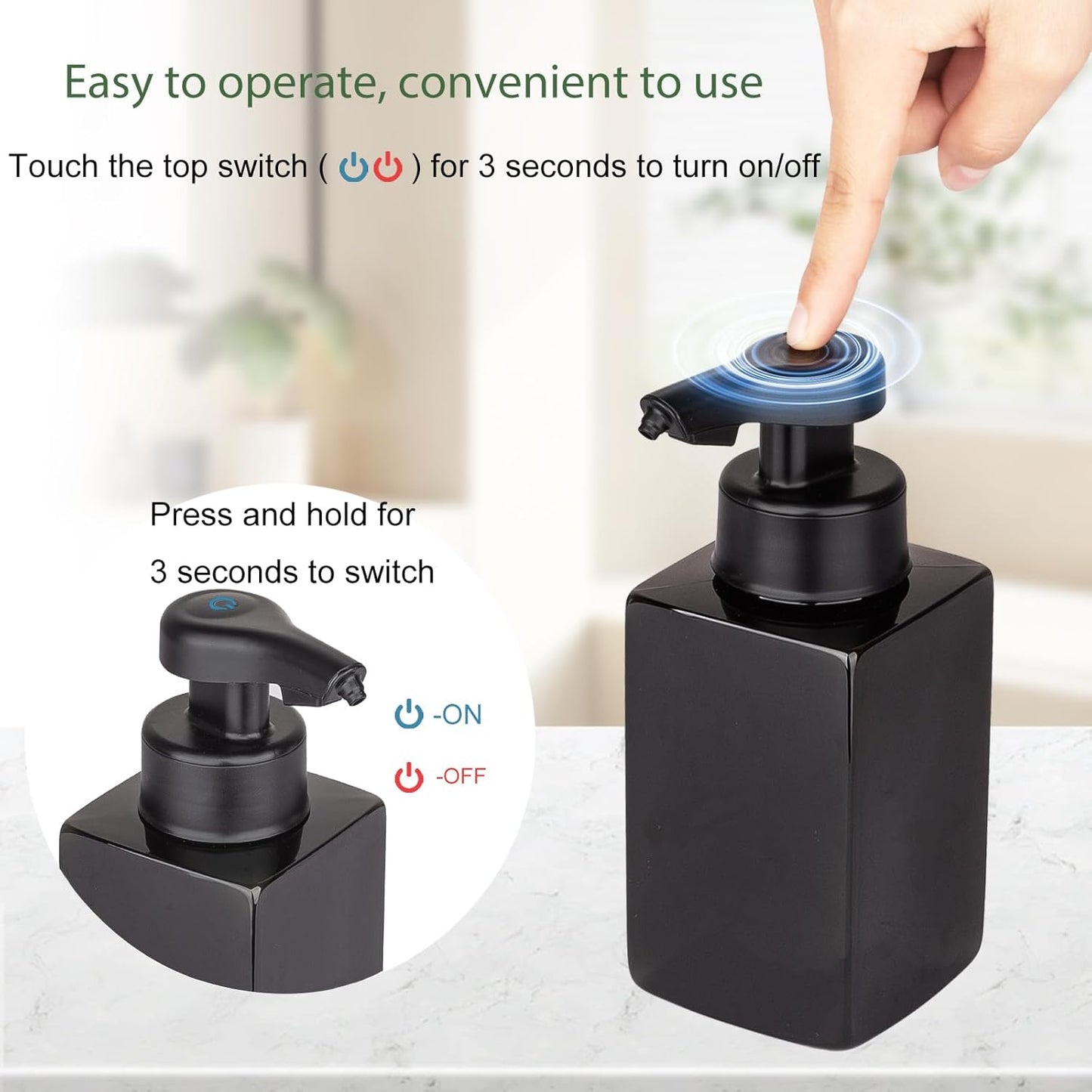 Automatic Foaming Soap Dispenser - Touchless Rechargeable Foam Pump for Kitchen & Bathroom | Black